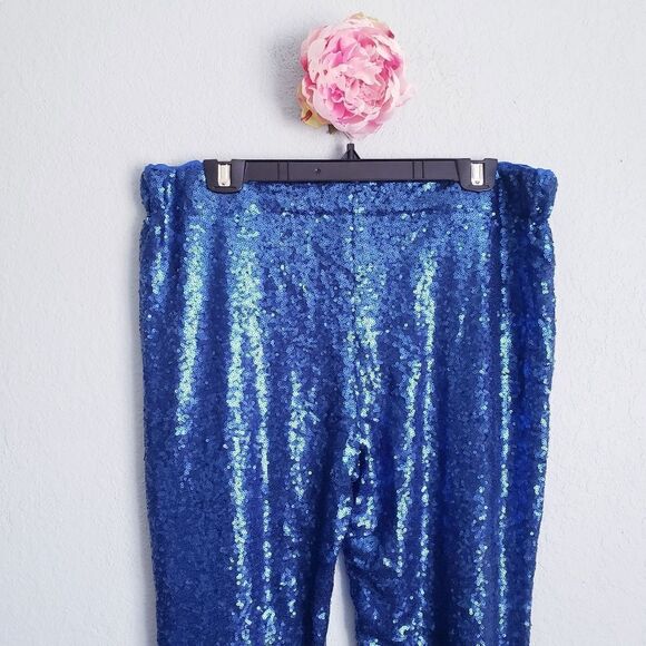 May & July Blue Sequin Elastic Waist Pull on Pants - Picture 4 of 8